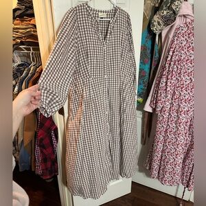 Universal Thread - Button Front Midi Dress - Brown and White Plaid